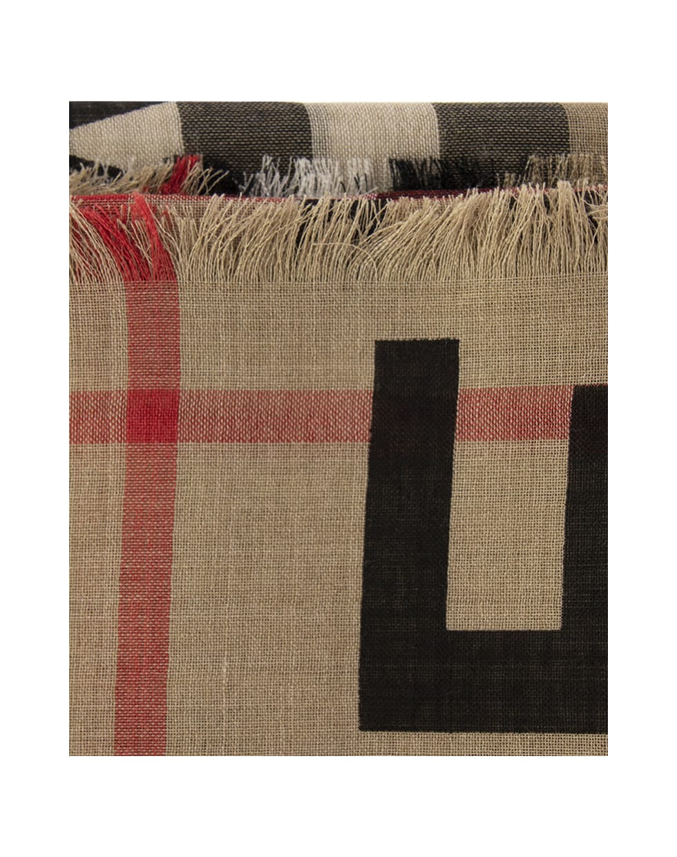 Burberry Large Wool And Silk Scarf With Tartan Pattern And Horseferry Print - Archive Beige