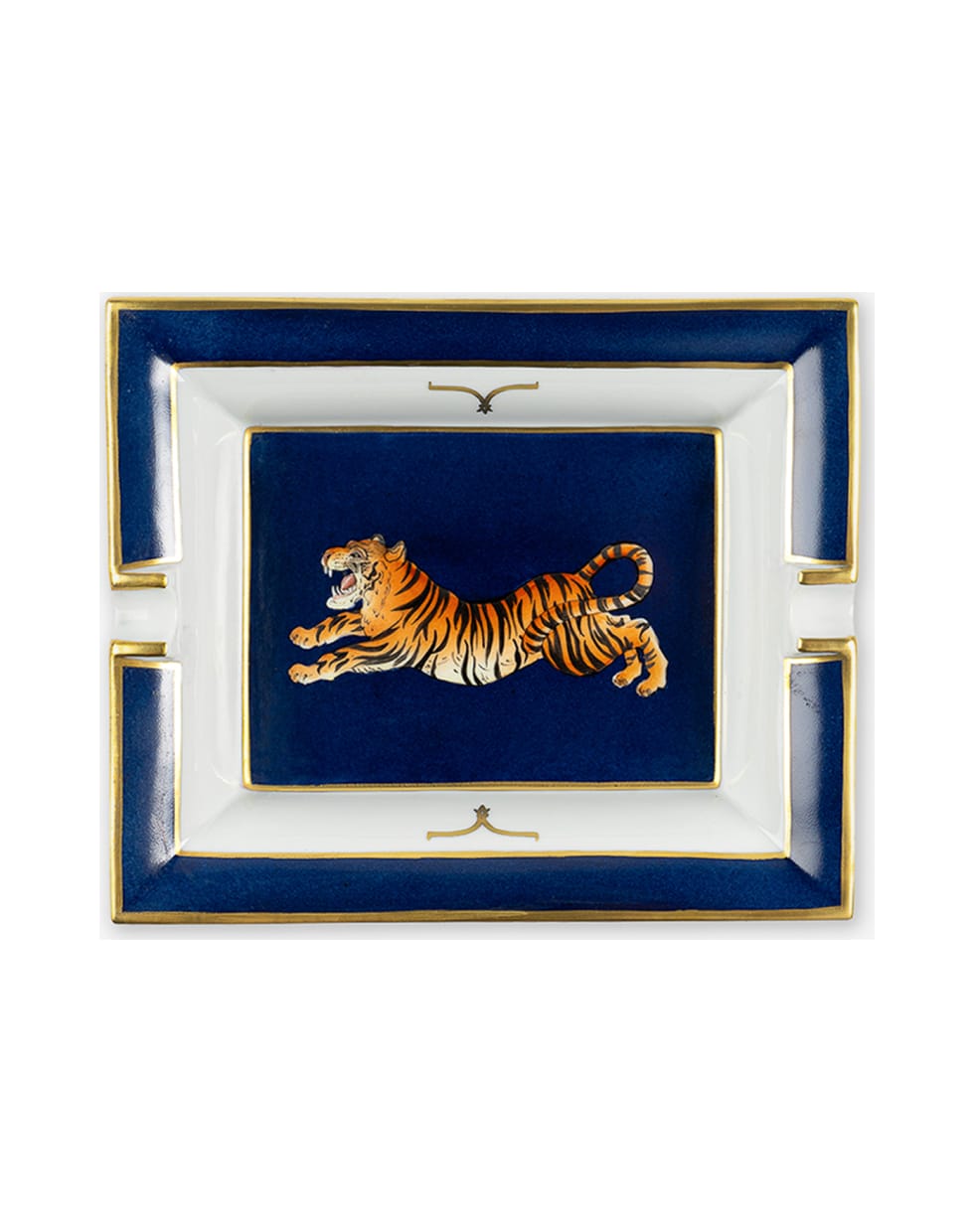 Larusmiani Porcelain Ashtray "crouching Tiger" - blu night