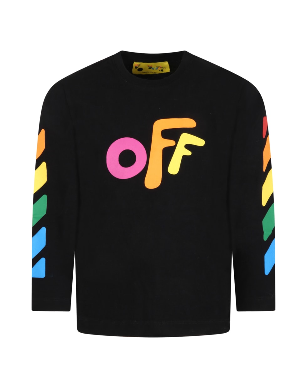 Off-White Black T-shirt For Kids With Multicolored Logo - Nero e Multicolore