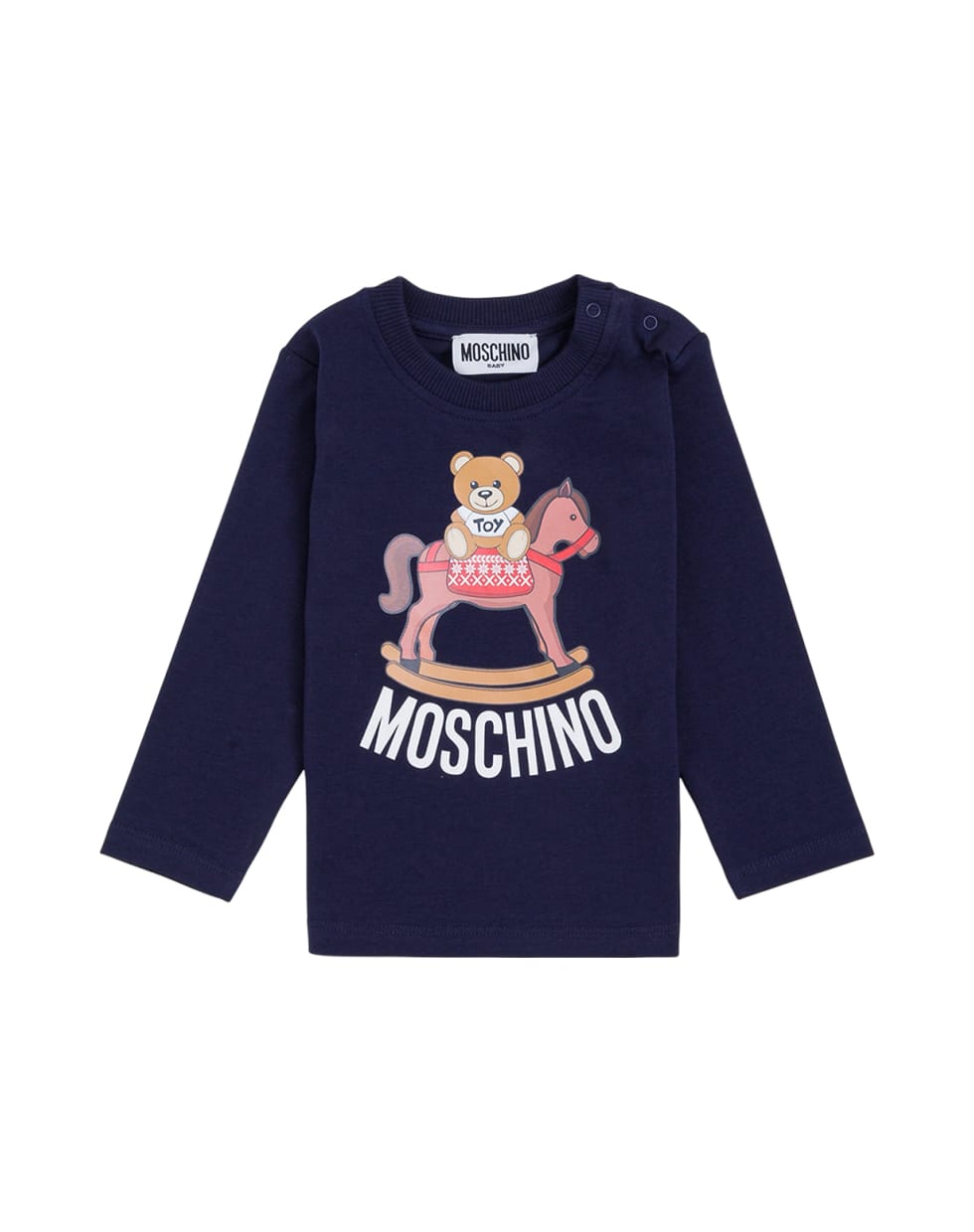 Moschino Long-sleeved T-shirt In Blue Cotton With Teddy Bear Print - Blu