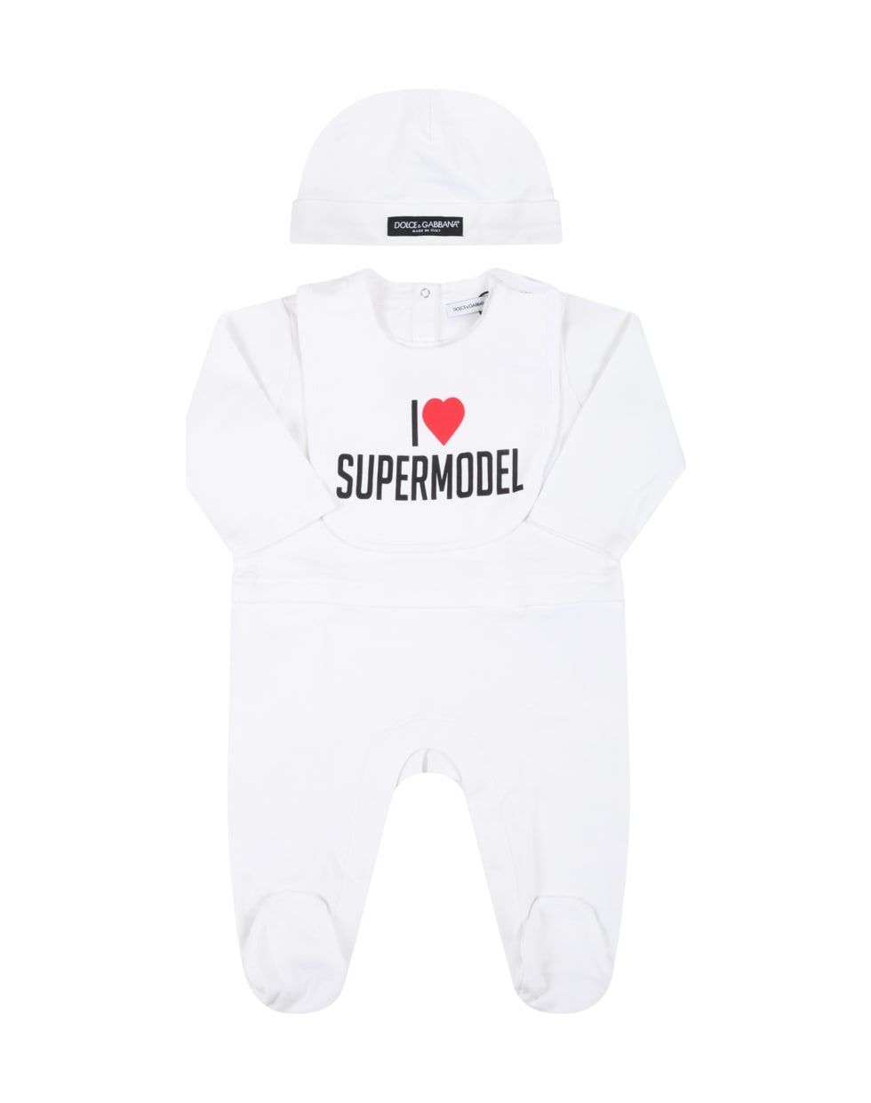 Dolce & Gabbana White Suit For Baby Kids With Red Heart - White