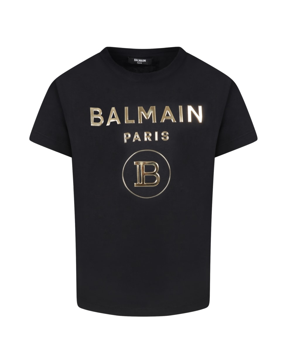 Balmain Black T-shirt For Kids With Double Golden Logo - Black