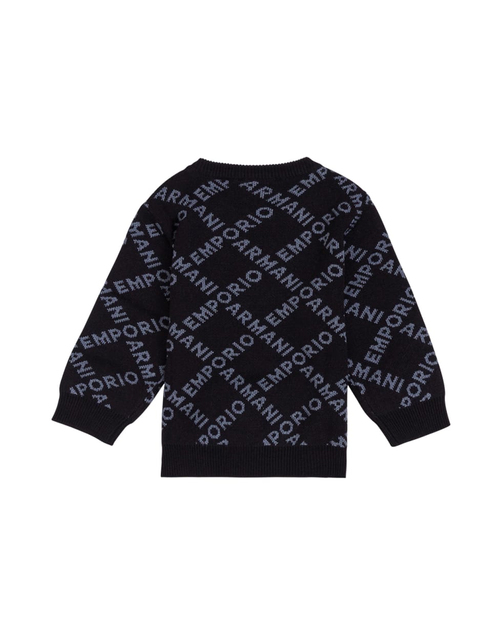 Emporio Armani Wool Blend Sweater With Allover Logo - Black
