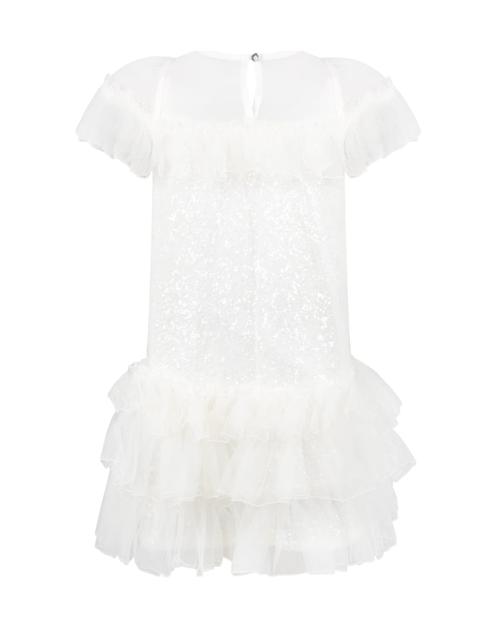 Monnalisa Ivory Dress For Girl With Sequins - Ivory