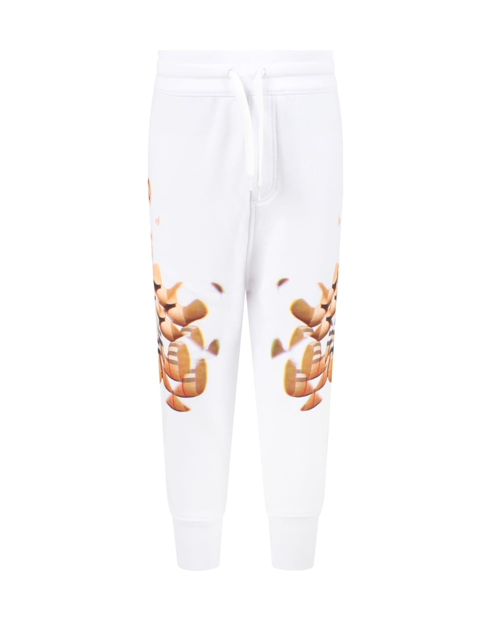 Burberry White Sweatpants For Kids With Iconic Teddy Bear - White