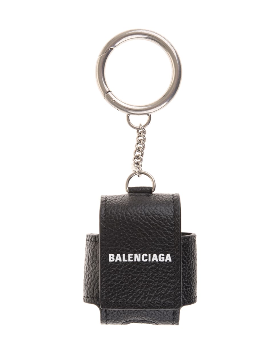 Balenciaga Cash Earpods Case In Black Grained Leather - Black/white