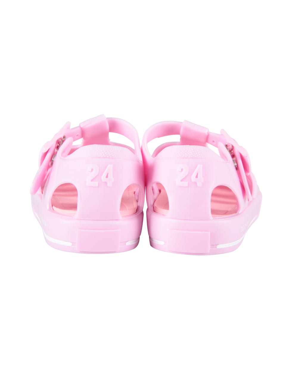 Dolce & Gabbana Pink Sandals For Girl With Black Logo - Pink
