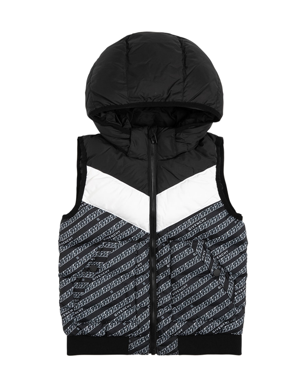 Givenchy Sleeveless Nylon Down Jacket With Logo Print - Black
