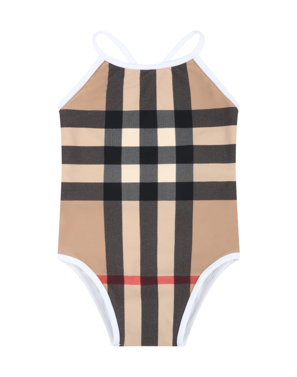Burberry Biege Swimsuit For Baby Girl With Iconic Vintage Check - Beige