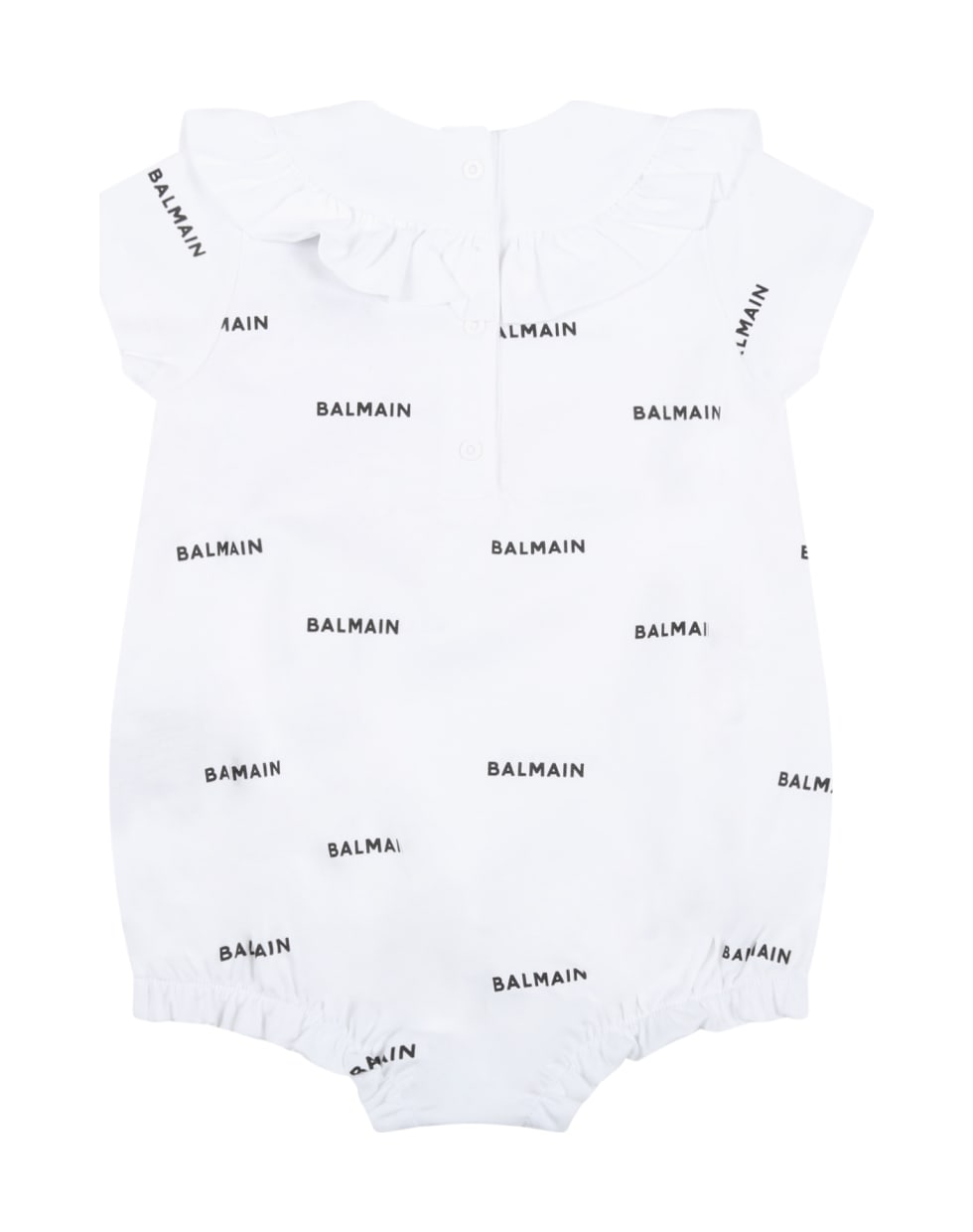 Balmain White Romper For Baby Girl With Logos - White