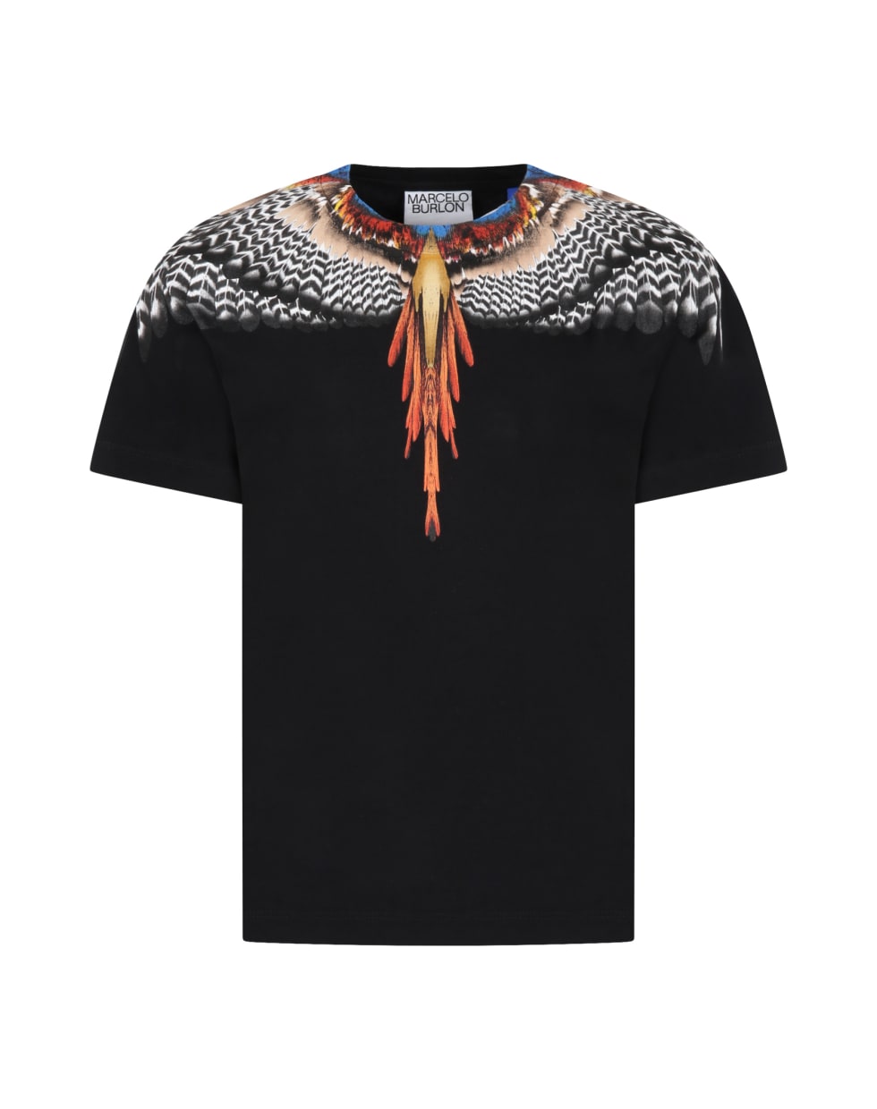 Marcelo Burlon Black T-shirt For Boy With Iconic Wings - Nero e Arancione