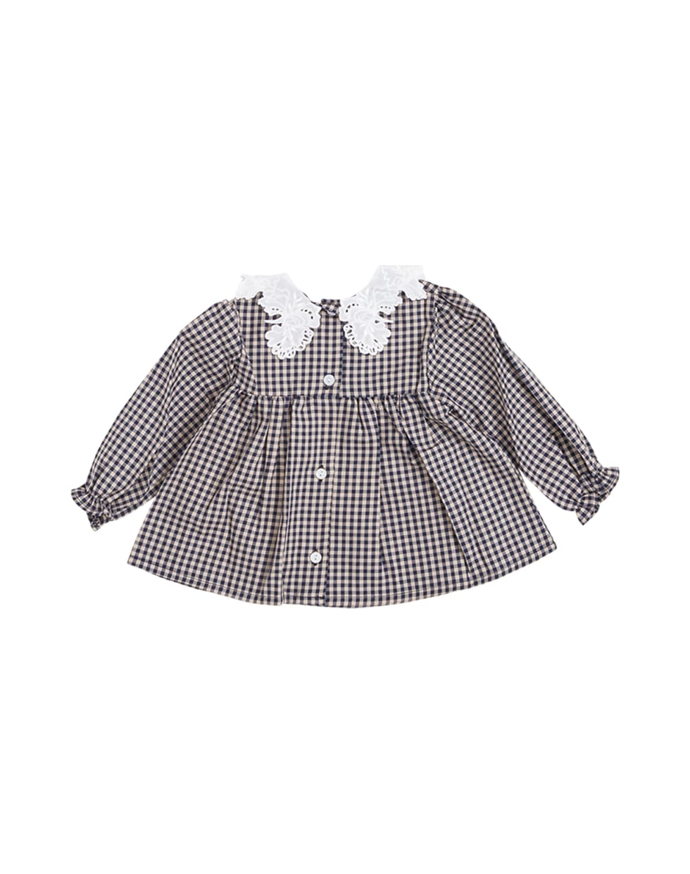 Tartine et Chocolat Voyage Check Cotton Shirt With Lace Collar - Multicolor