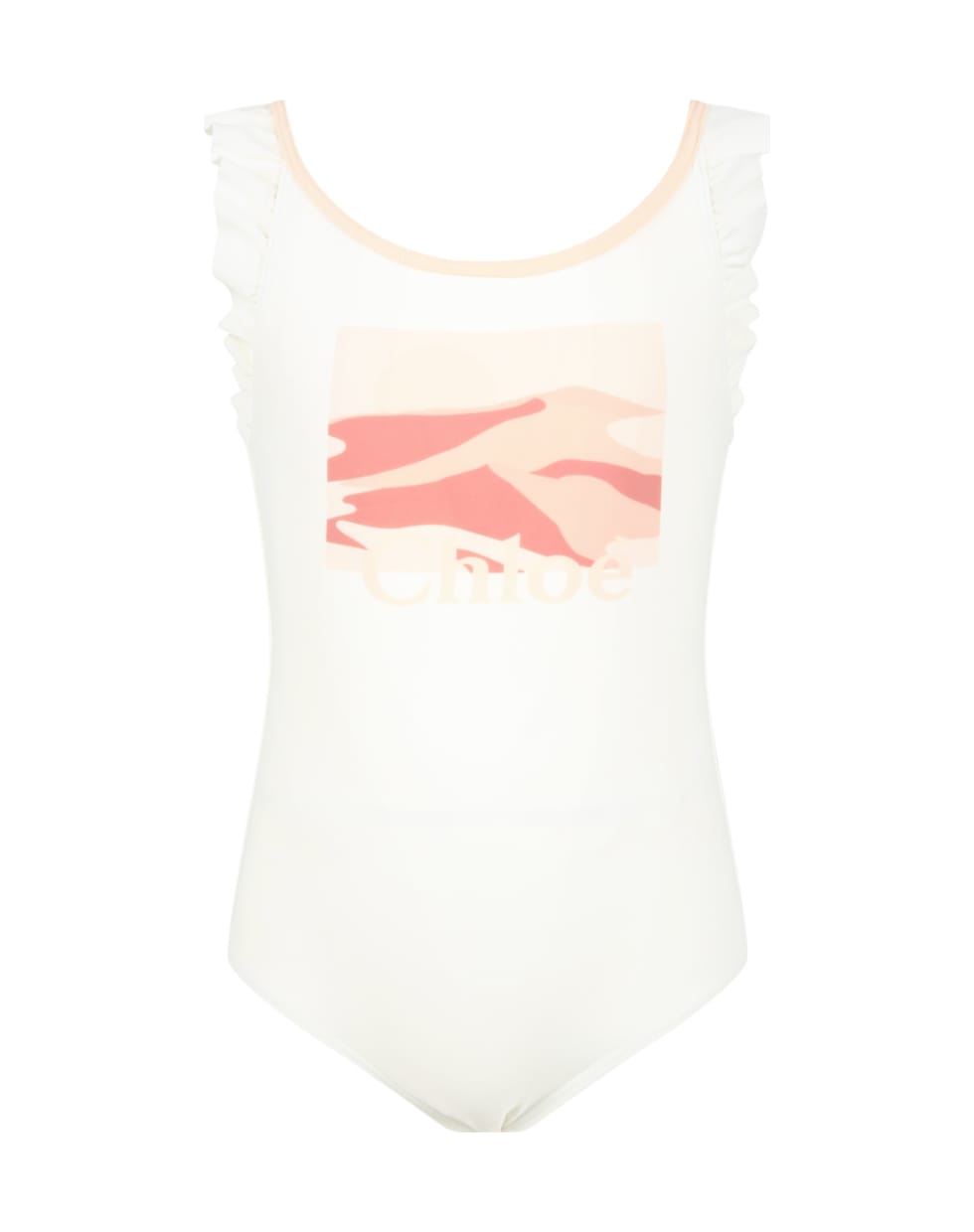 Chloé Ivory Swimsuit For Girl With Logo - Ivory