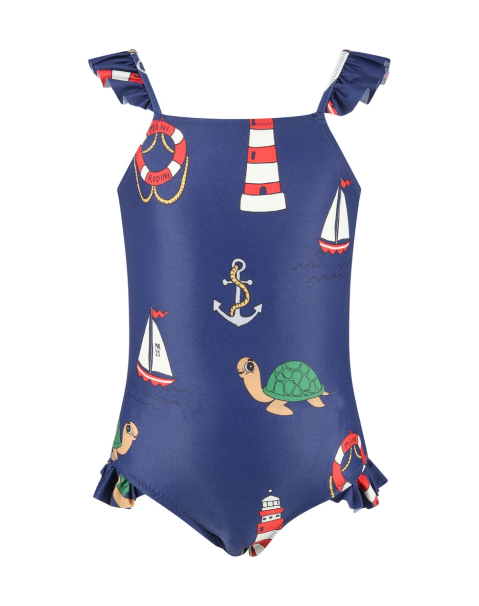 Mini Rodini Blue Swimsuit Foor Girl With Turtles - Blue