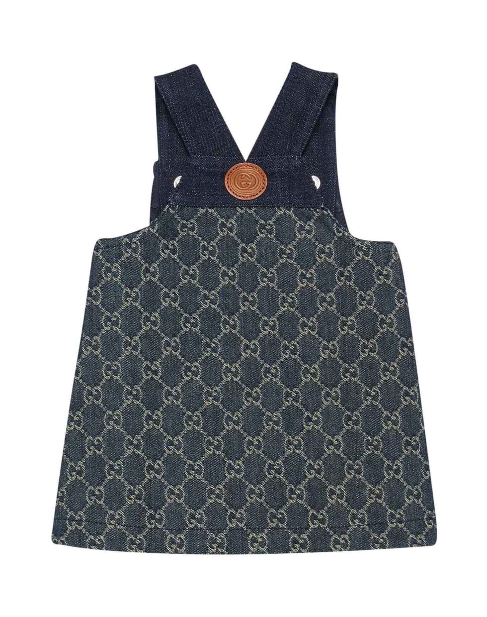 Gucci Blue Denim Dress With Straight Hem, No Sleeves And Logo Application - Blu/avorio