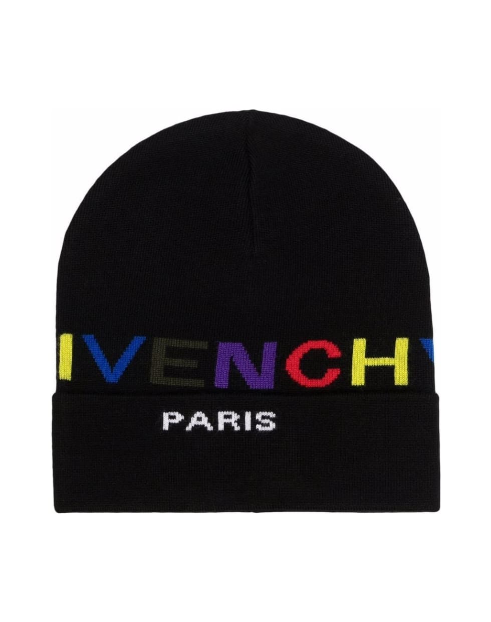 Givenchy Kids Black Beanie With Multicolored Inlaid Logo - Nero