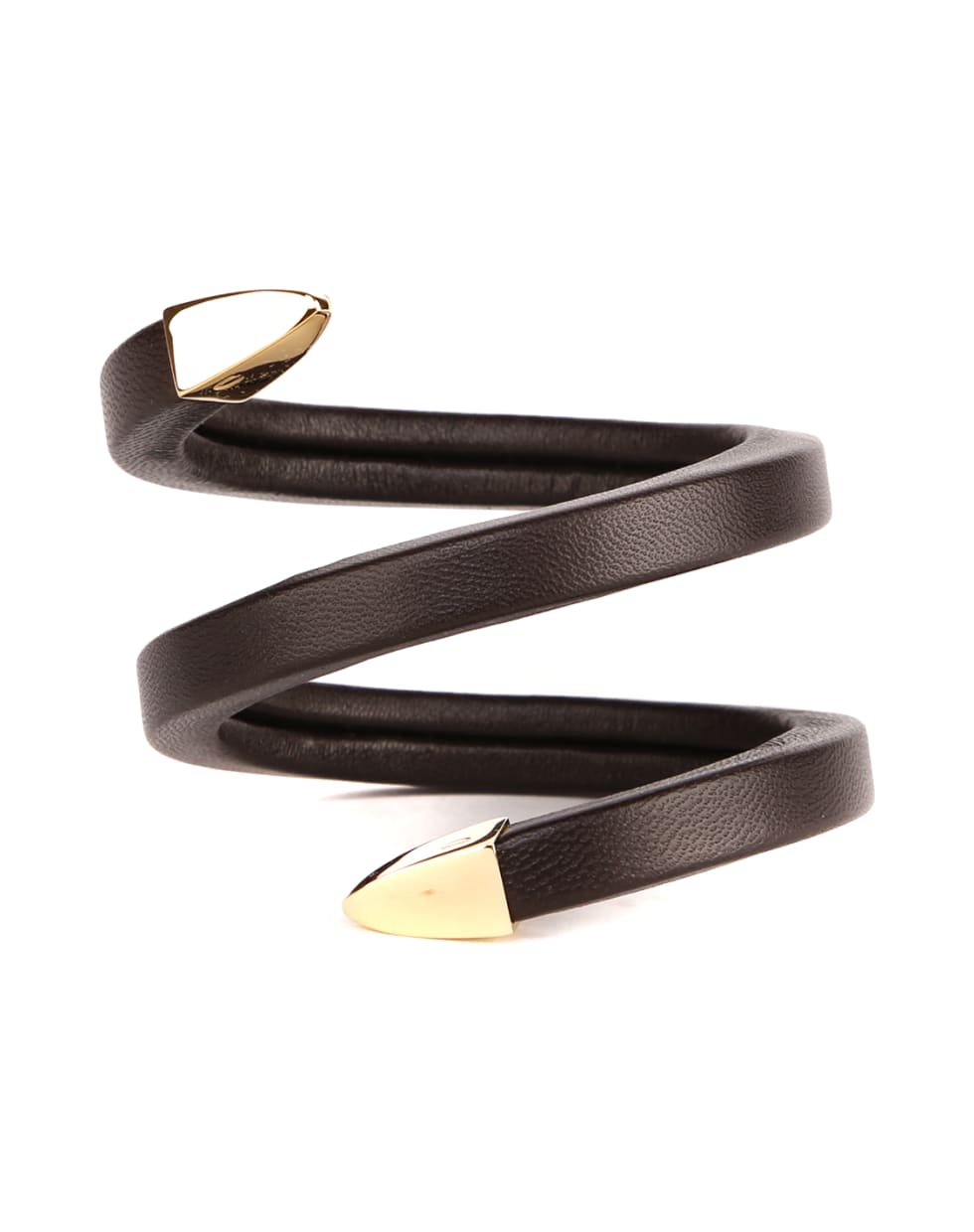Bottega Veneta Leather & Silver Spiral Bracelet - Dark brown