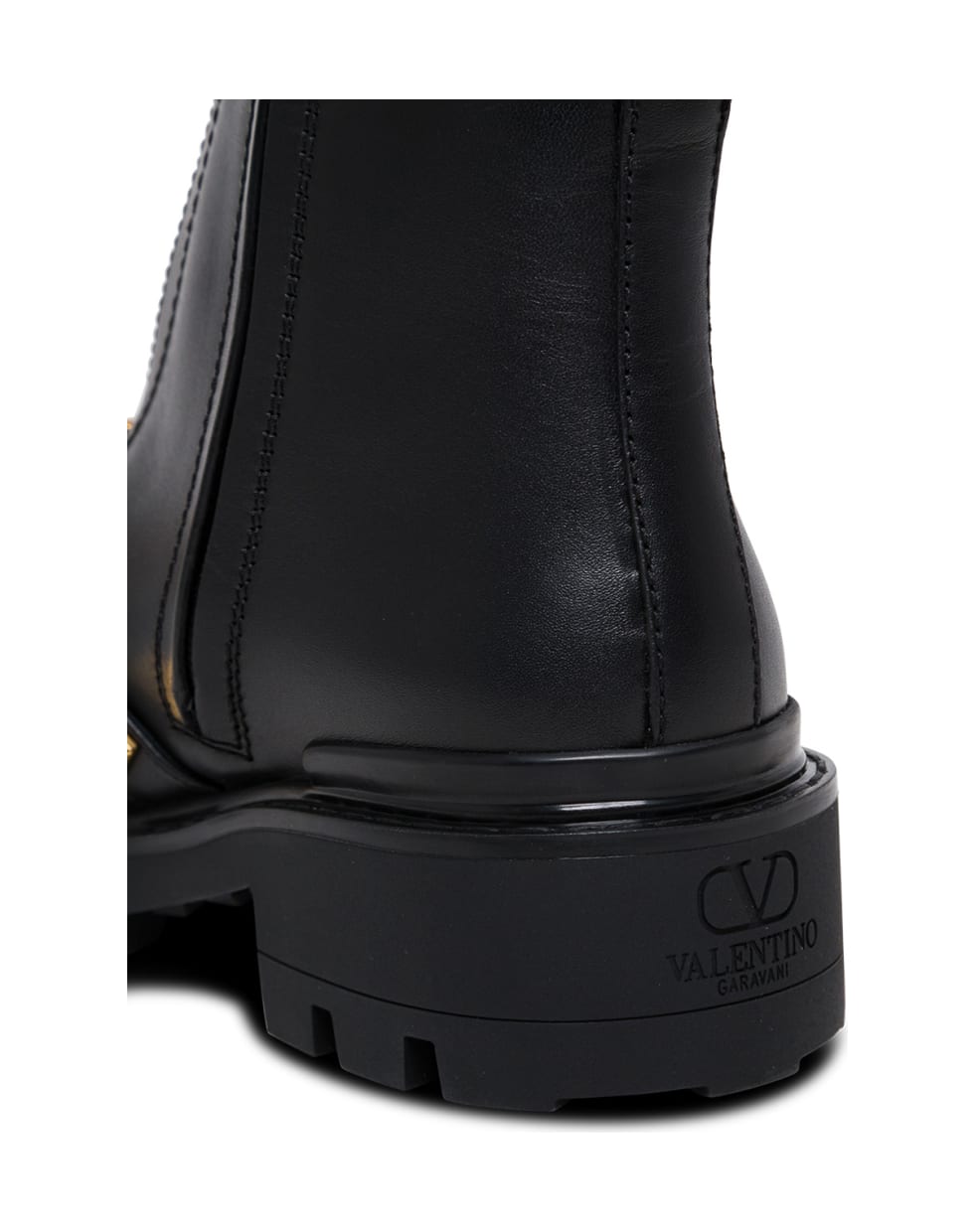 Valentino Garavani Combat Black Leather Boots With Antique Brass Studs - Black