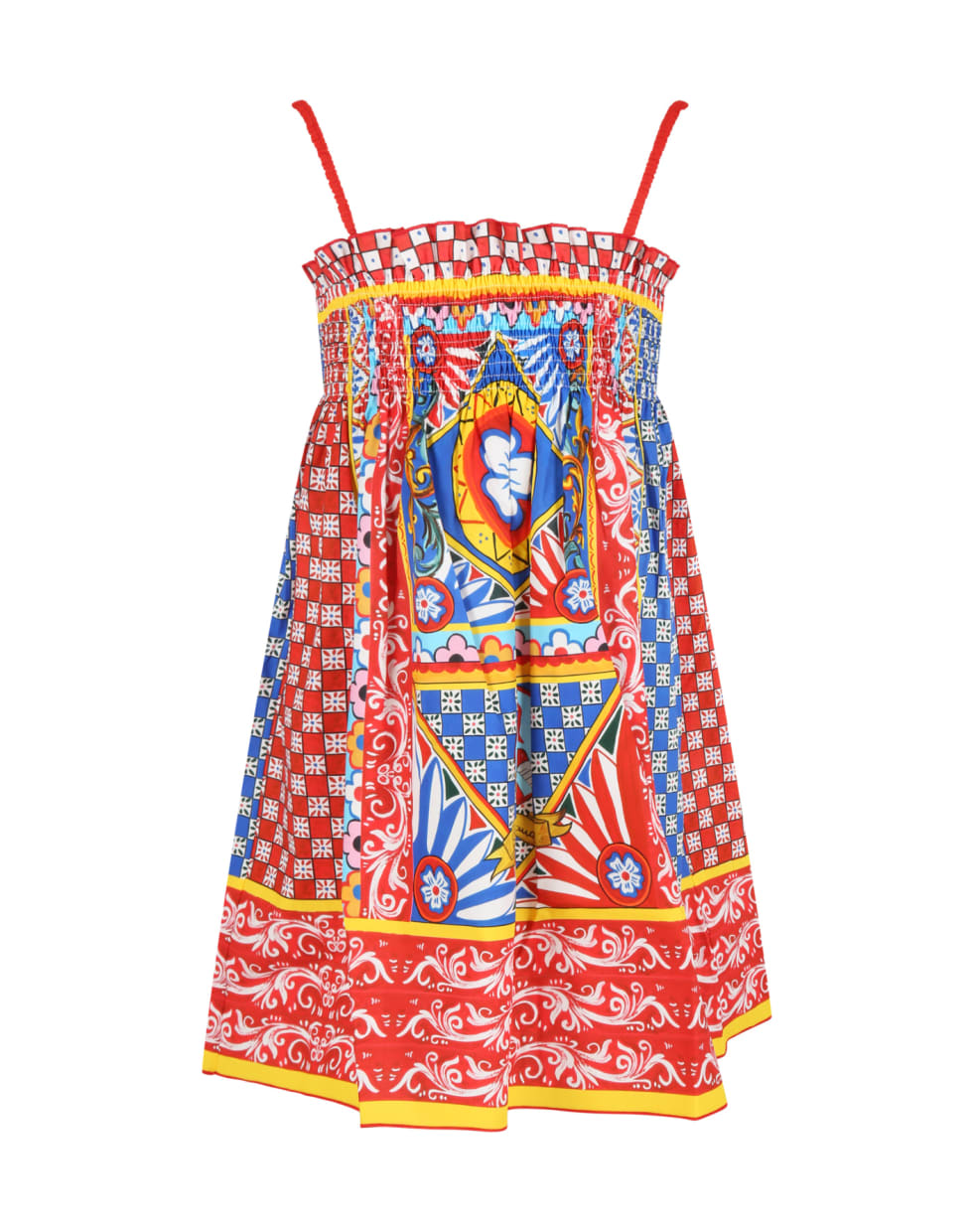 Dolce & Gabbana Red Dress For Girl With Iconic Prints - Multicolor