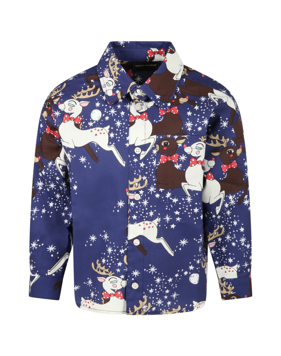 Mini Rodini Blue Shirt For Kids With Reindeer And Stars - Blue