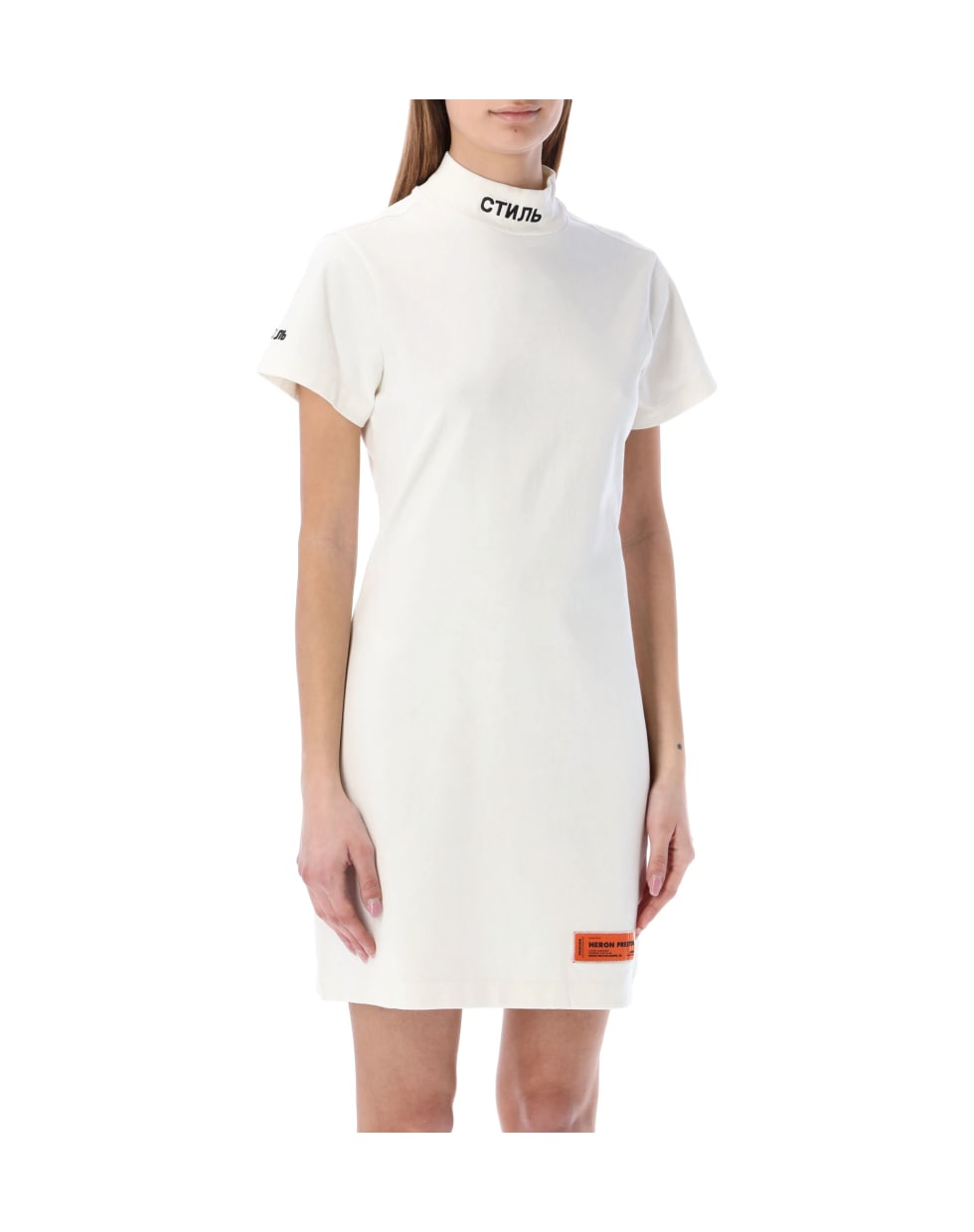 HERON PRESTON Ctnmb S/s Turtleneck Dress - WHITE