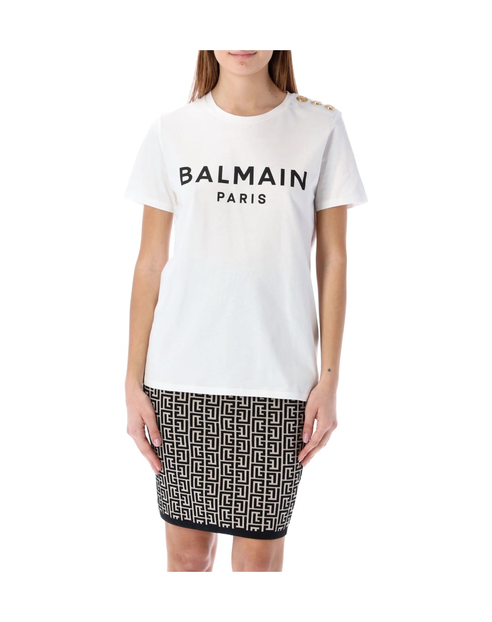 Balmain Logo Print T-shirt - WHITE BLACK