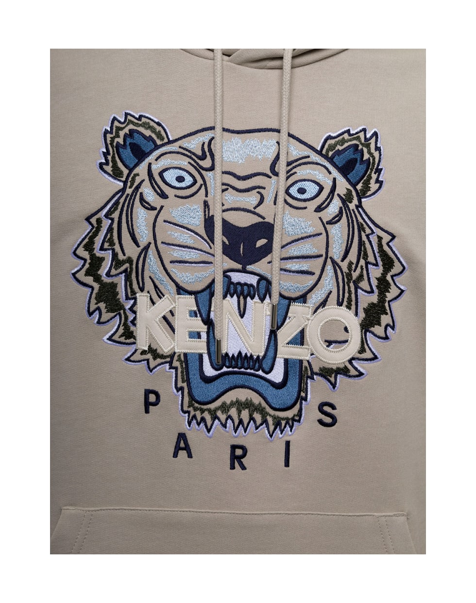Kenzo Beige Cotton Hoodie With Tiger Logo Edifactoryshops