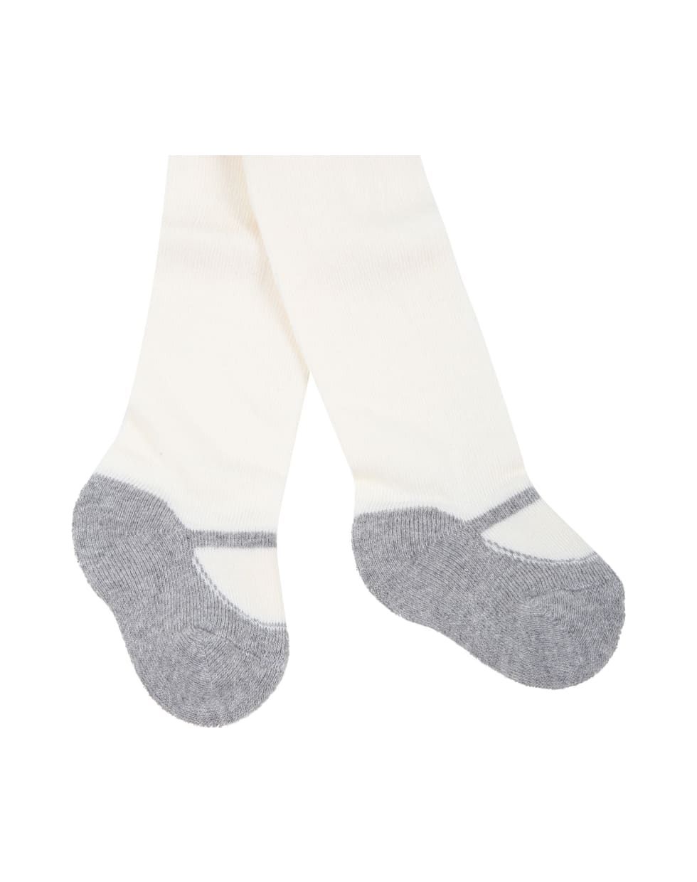 Story loris White Tights For Baby Girl With Gray Ballet Flats - White