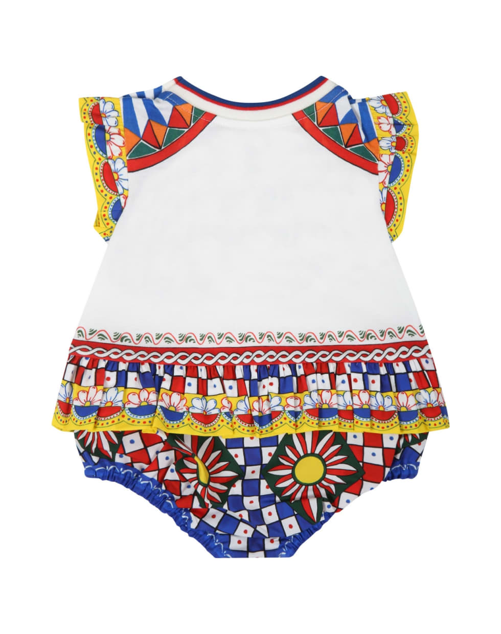 Dolce & Gabbana White Romper For Baby Girl With Logo - Multicolor