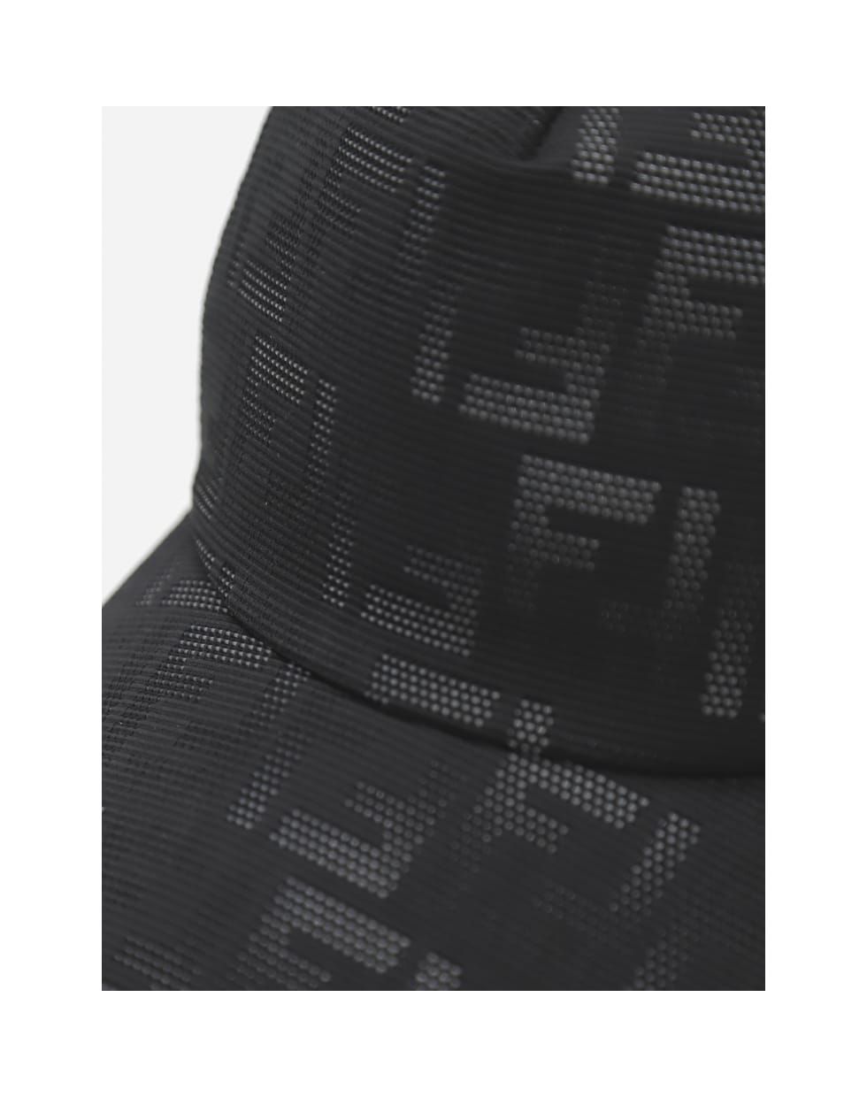 Fendi Cap With Mesh Inserts And All-over Ff Motif - Black