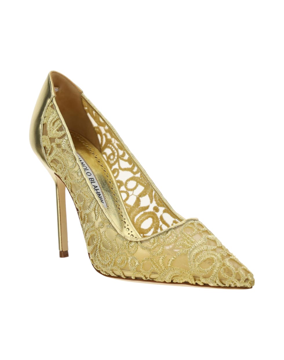 Manolo Blahnik Bbla Gold Lace 105 Shoes - Gold