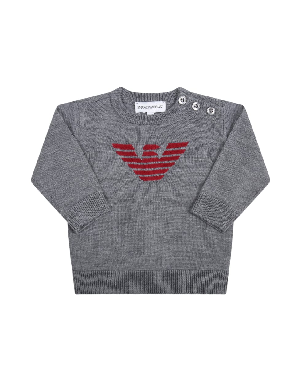 Armani Collezioni Grey Sweater For Baby Boy With Eagle - Grey