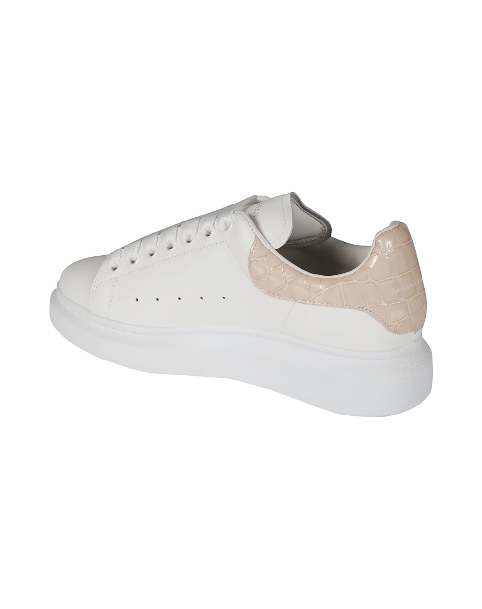 Alexander McQueen Woman White And Crocodile Effect Oversized Sneakers - Rosa