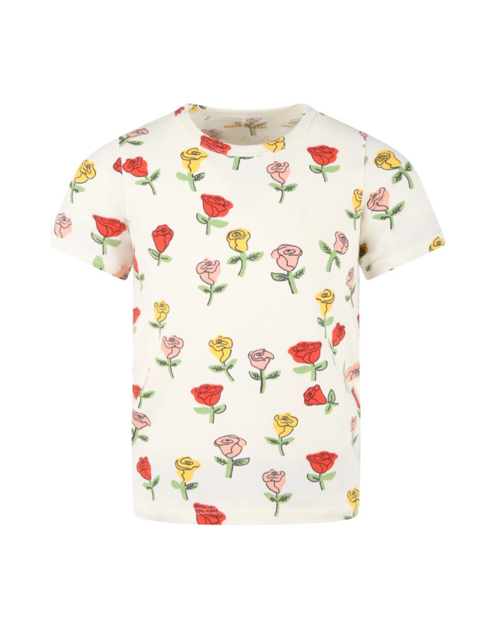 Mini Rodini Ivory T-shirt For Girl With Roses - Ivory