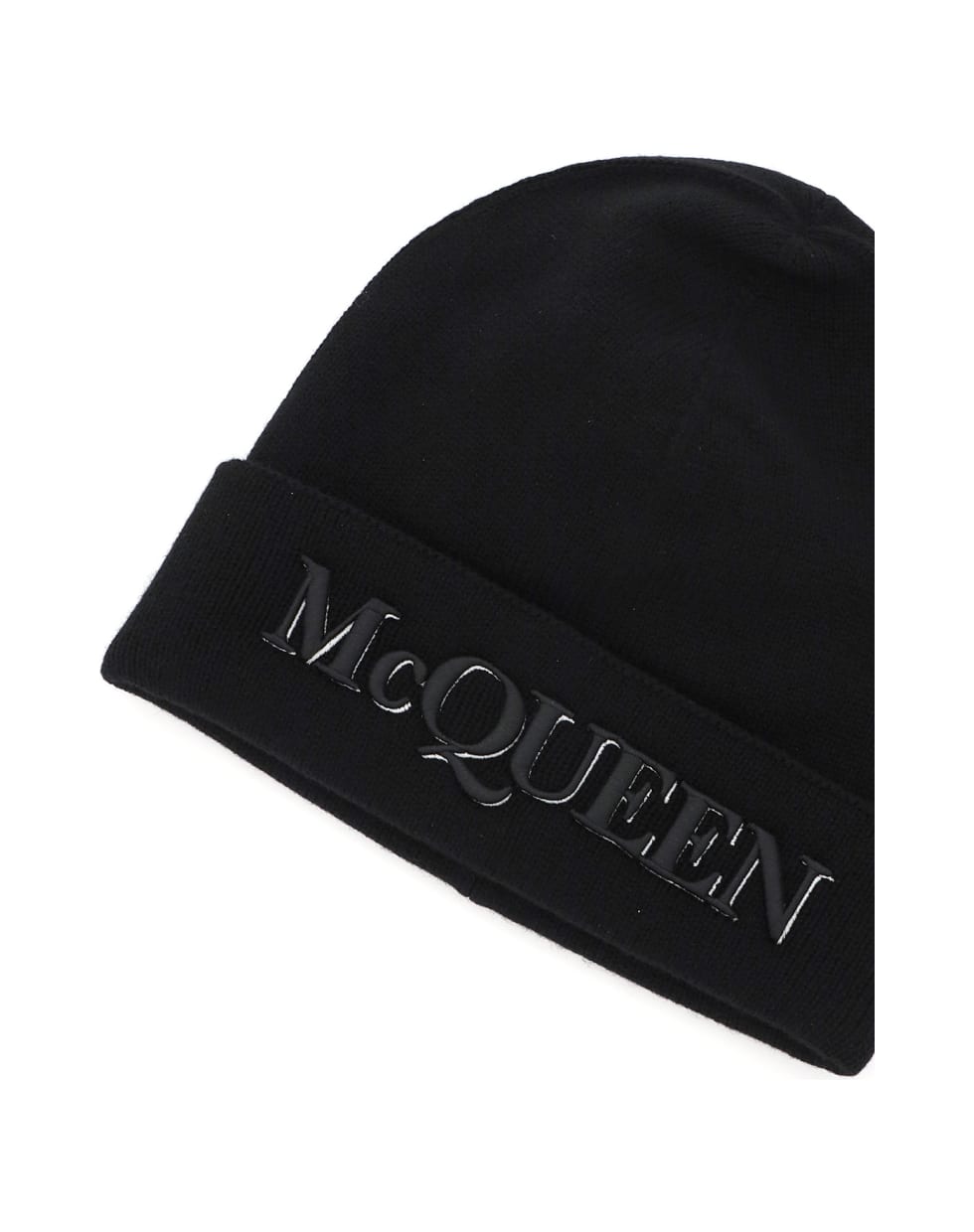 Alexander McQueen Beanie Hat With Front Logo - Nero