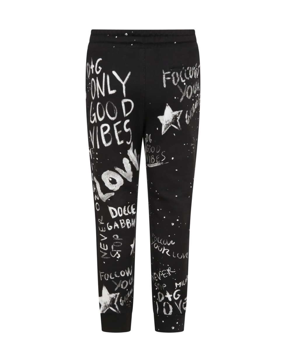 Dolce & Gabbana Black Sweatpants For Babykids With Graffiti Syle Print - Black