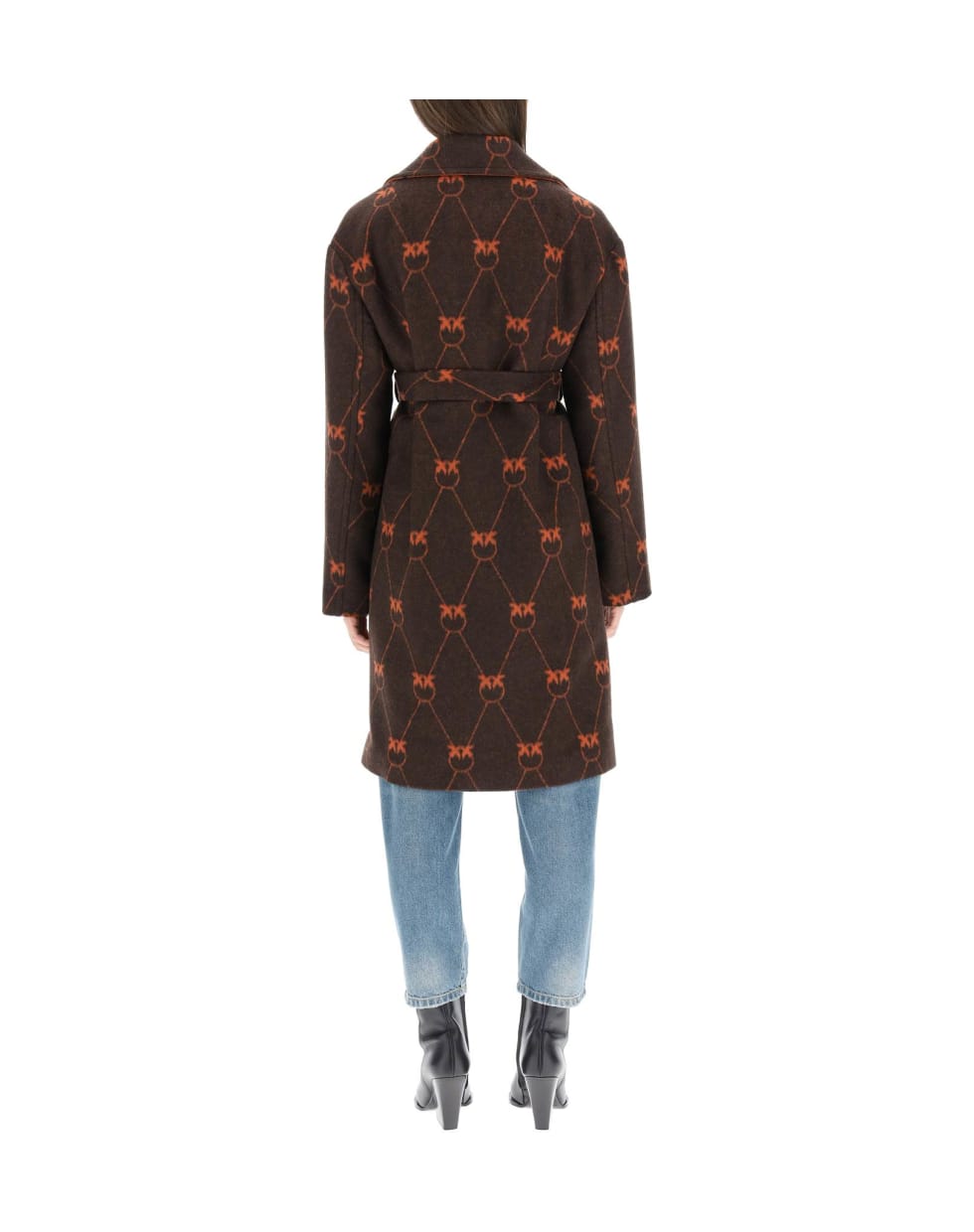 Pinko Monogram Jacquard Coat - MARRONE ARANCIO (Brown)