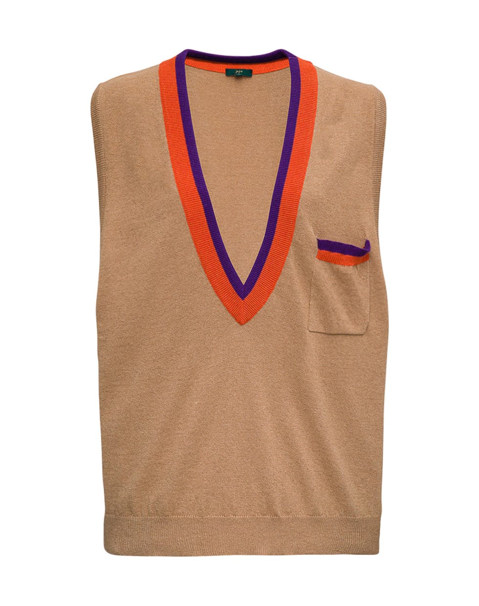 Jejia Cashmere Blend Vest With Contrasting Profiles - Beige