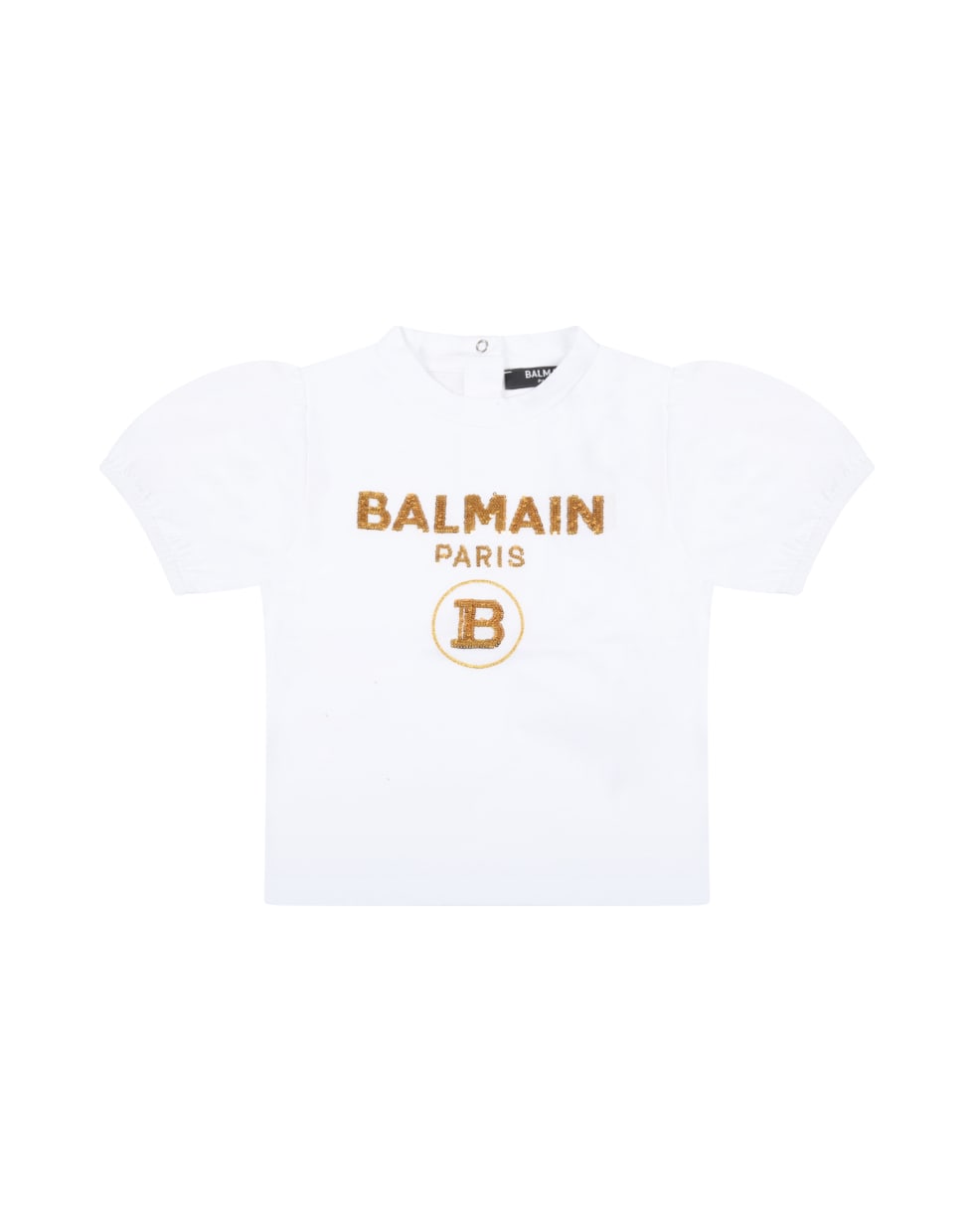 Balmain White T-shirt For Baby Girl With Gold Logo - White