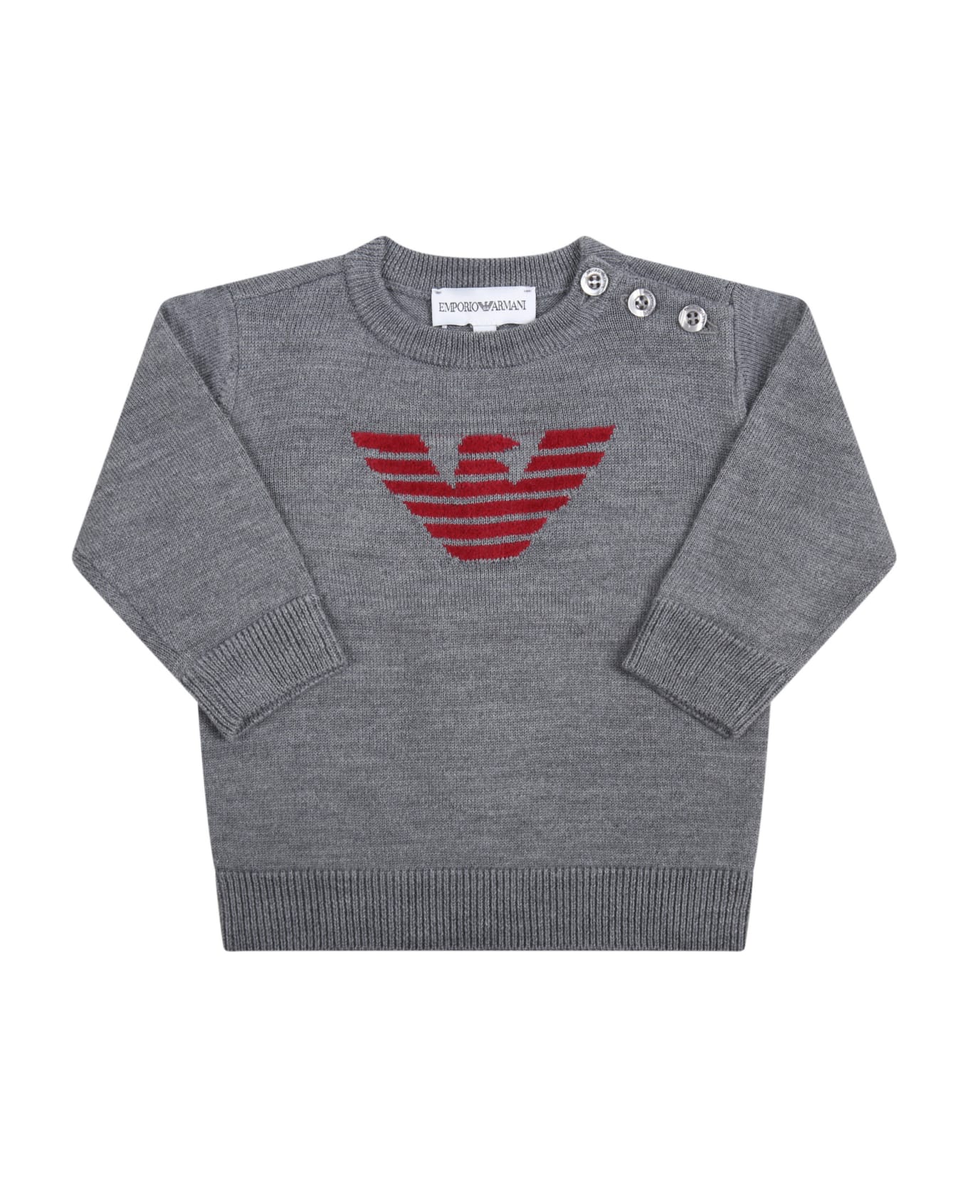 Armani embroidered Collezioni Grey Sweater For Baby Boy With Eagle - Grey