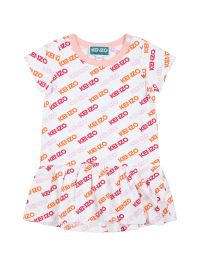 Kenzo Kids White Dress For Baby Girl With Logo ウェア