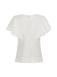 Chloé Linen Ruffled Crewneck Blouse in White Womens Clothing Tops Blouses 