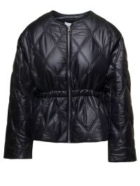 Ganni Short Black Down Jacket With Tie Sides In Recycled Nylon