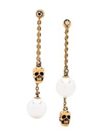 Alexander McQueen Pearl-like Skull Chain Drop Earring In Antique