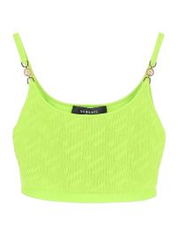 VERSACE La Greca copped embellished knitted top