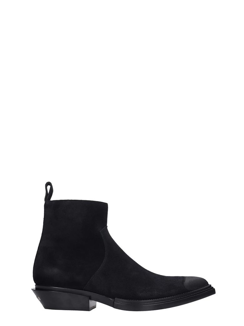 BALENCIAGA SANTIAG HIGH HEELS ANKLE BOOTS IN BLACK SUEDE,11127794