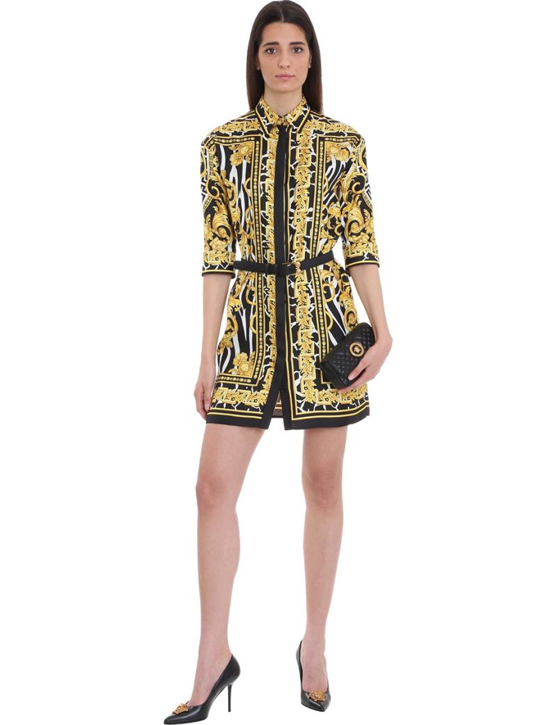 VERSACE PRINTED BELTED SILK SHIRT DRESS,10969829