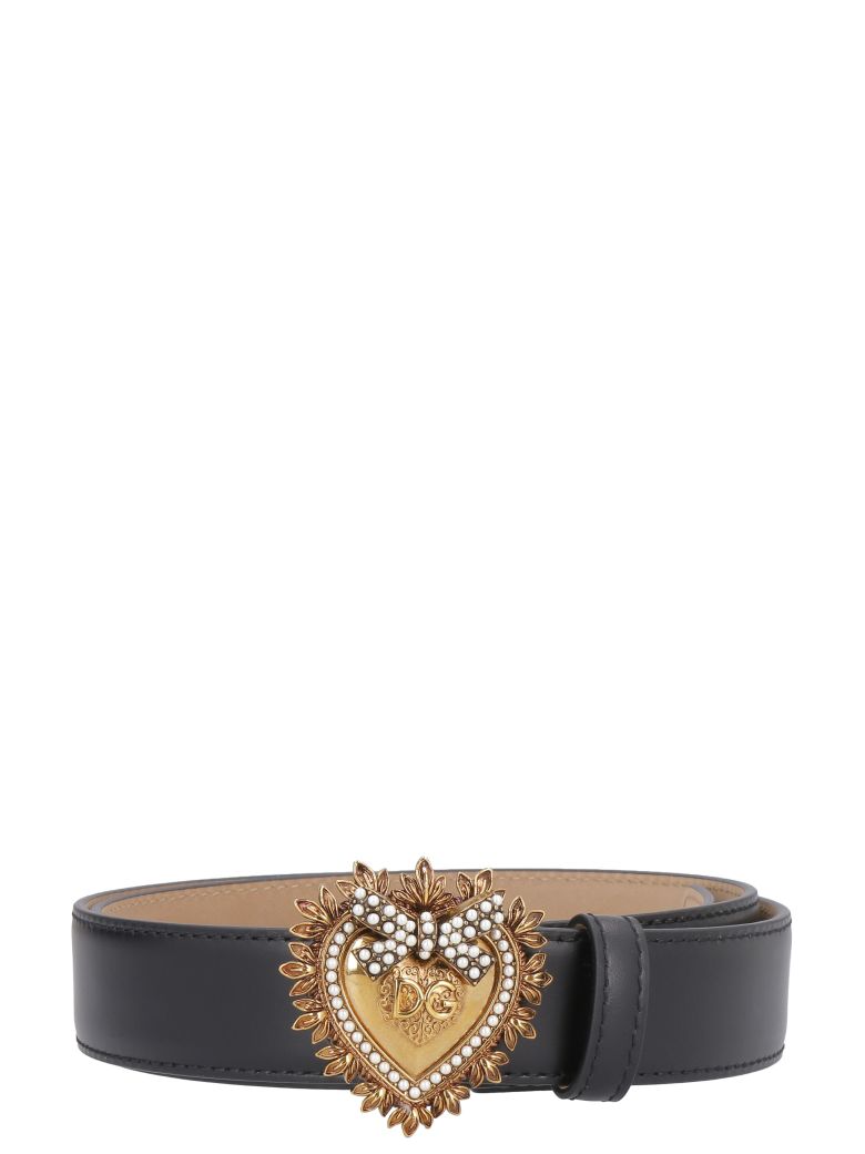 DOLCE & GABBANA DEVOTION LEATHER BELT WITH EMBELLISHED BUCKLE,10977856