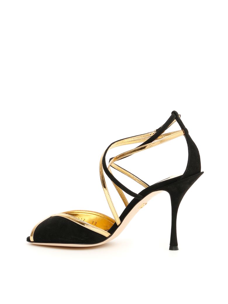 DOLCE & GABBANA SUEDE AND GOLD LEATHER KEIRA SANDALS,10959646
