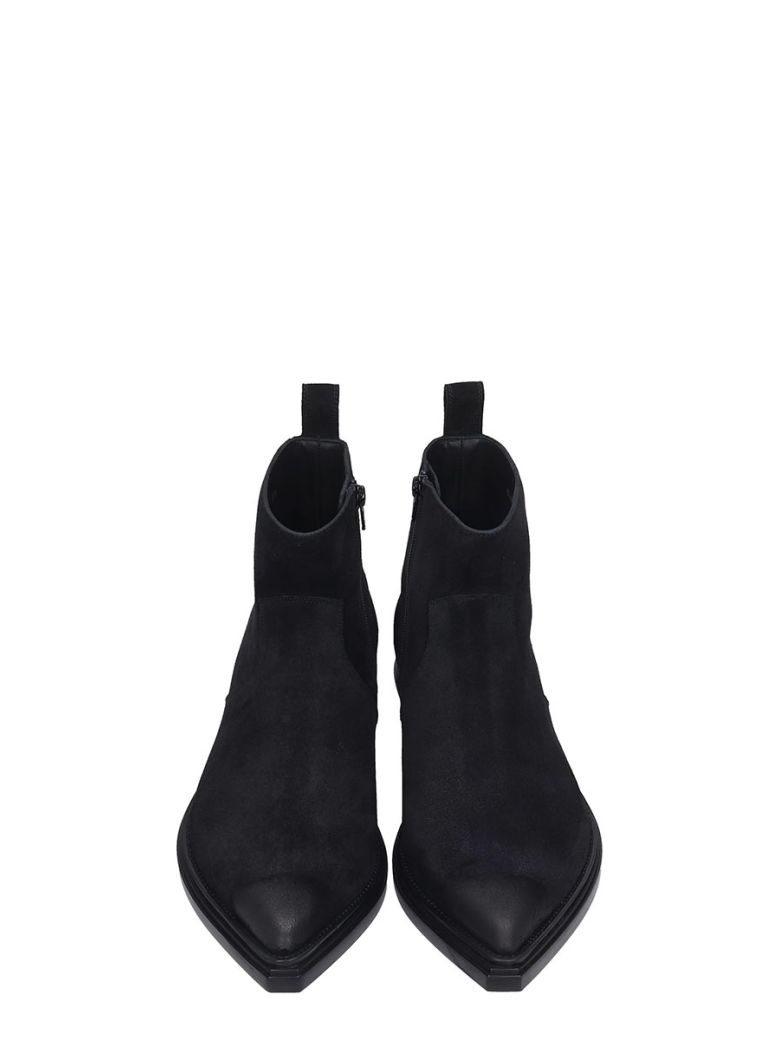 BALENCIAGA SANTIAG HIGH HEELS ANKLE BOOTS IN BLACK SUEDE,11127794